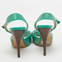 Fendi Turquoise Snake Embossed Slingback Platform Sandals Size 37