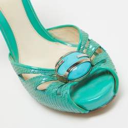 Fendi Turquoise Snake Embossed Slingback Platform Sandals Size 37