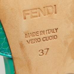 Fendi Turquoise Snake Embossed Slingback Platform Sandals Size 37