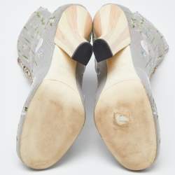 Pre Owned Fendi Grey Floral Embroidered Knit Fabric Sock Ankle Boots Size 39