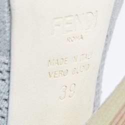 Pre Owned Fendi Grey Floral Embroidered Knit Fabric Sock Ankle Boots Size 39