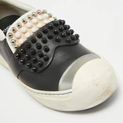 Fendi Black/White Leather Studded Karl Lover Slip On Sneakers Size 37