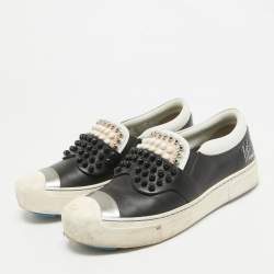 Fendi Black/White Leather Studded Karl Lover Slip On Sneakers Size 37