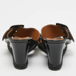 Pre Owned Fendi Brown/Black Zucca Canvas and Patent Leather Wedge Sandals Size 35