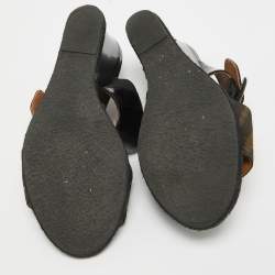 Pre Owned Fendi Brown/Black Zucca Canvas and Patent Leather Wedge Sandals Size 35