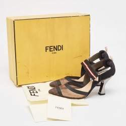 Pre Owned Fendi Brown/Black Mesh and Canvas Colibri  Pumps Size 36.5