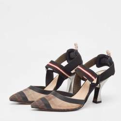 Pre Owned Fendi Brown/Black Mesh and Canvas Colibri  Pumps Size 36.5