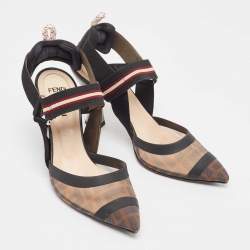 Pre Owned Fendi Brown/Black Mesh and Canvas Colibri  Pumps Size 36.5