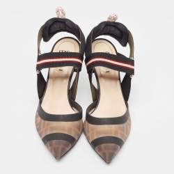 Pre Owned Fendi Brown/Black Mesh and Canvas Colibri  Pumps Size 36.5