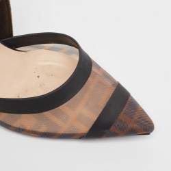 Pre Owned Fendi Brown/Black Mesh and Canvas Colibri  Pumps Size 36.5