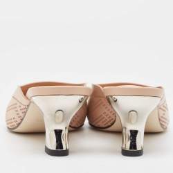 Pre Owned Fendi Beige Leather Perforated FF Mules Size 36