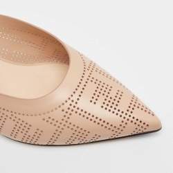 Pre Owned Fendi Beige Leather Perforated FF Mules Size 36