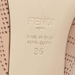 Pre Owned Fendi Beige Leather Perforated FF Mules Size 36