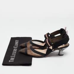 Pre Owned Fendi Brown/Black Zucca Mesh and Leather Colibri Pumps Size 37