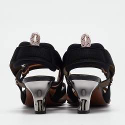 Pre Owned Fendi Brown/Black Zucca Mesh and Leather Colibri Pumps Size 37