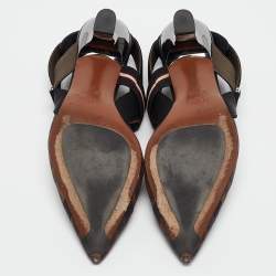 Pre Owned Fendi Brown/Black Zucca Mesh and Leather Colibri Pumps Size 37