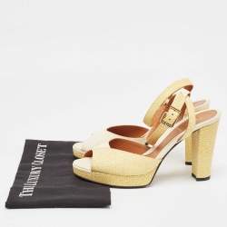 Pre Owned Fendi Cream/Yellow Stingray Embossed Leather Ankle Strap Platform Sandals Size 39