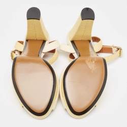 Pre Owned Fendi Cream/Yellow Stingray Embossed Leather Ankle Strap Platform Sandals Size 39