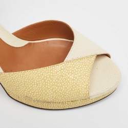 Pre Owned Fendi Cream/Yellow Stingray Embossed Leather Ankle Strap Platform Sandals Size 39
