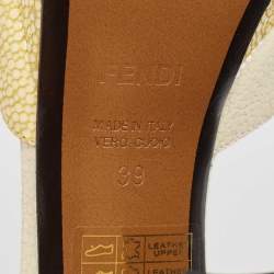 Pre Owned Fendi Cream/Yellow Stingray Embossed Leather Ankle Strap Platform Sandals Size 39