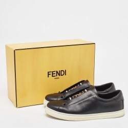 Pre Owned Fendi Black Leather Knitted Logo Rockoclick Slip-On Sneakers Size 38