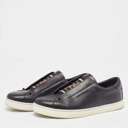 Pre Owned Fendi Black Leather Knitted Logo Rockoclick Slip-On Sneakers Size 38