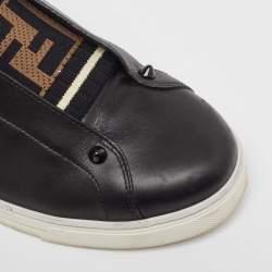 Pre Owned Fendi Black Leather Knitted Logo Rockoclick Slip-On Sneakers Size 38