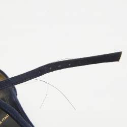 Pre Owned Fendi Navy Blue/Metallic Suede and Leather T-Bar Ankle Strap Pumps Size 37