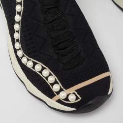 Fendi Black Knit Fabric Pearl Embellished Slip On High Top Sneakers Size 37