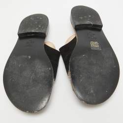 Pre Owned Fendi Black Suede And Python Cut Out Flat Slides Size 36