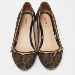 Fendi Brown Zucca Canvas and Leather Bow Wedge Pumps Size 38