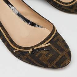 Fendi Brown Zucca Canvas and Leather Bow Wedge Pumps Size 38