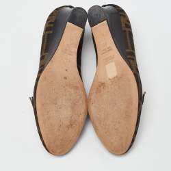 Fendi Brown Zucca Canvas and Leather Bow Wedge Pumps Size 38