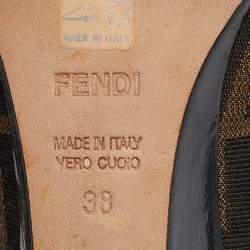 Fendi Brown Zucca Canvas and Leather Bow Wedge Pumps Size 38