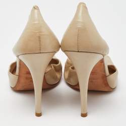 Fendi Beige Leather and Fabric Open Toe Pumps Size 39