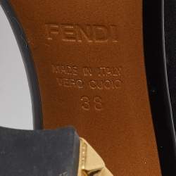 Pre Owned Fendi Black/Gold Suede And Embossed Leather Studded Heel T-Strap Sandals Size 38