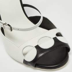 Fendi White/Black Leather Ankle Strap Sandals Size 38