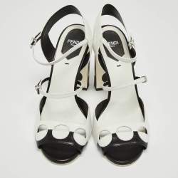 Fendi White/Black Leather Ankle Strap Sandals Size 38