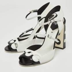 Fendi White/Black Leather Ankle Strap Sandals Size 38