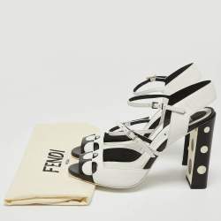 Fendi White/Black Leather Ankle Strap Sandals Size 38