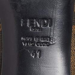 Pre Owned Fendi Brown Tobacco Zucca Canvas and Lizard Embossed Leather Bow Block Heel Pumps Size 41