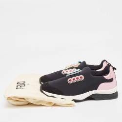Fendi Black/Pink Fabric And Suede Fun Fair Logo Slip On Sneakers Size 36