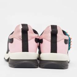 Fendi Black/Pink Fabric And Suede Fun Fair Logo Slip On Sneakers Size 36