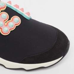 Fendi Black/Pink Fabric And Suede Fun Fair Logo Slip On Sneakers Size 36
