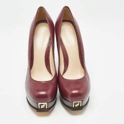 Fendi Burgundy Leather Fendista Pumps Size 37