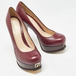 Fendi Burgundy Leather Fendista Pumps Size 37