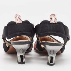 Pre Owned Fendi Black/Brown Zucca Mesh Colibri Slingback Pumps Size 37.5 