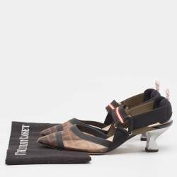 Pre Owned Fendi Black/Brown Zucca Mesh Colibri Slingback Pumps Size 37.5 