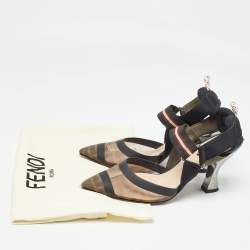 Pre Owned Fendi Brown/Black Mesh and Canvas Colibri Slingback Pumps Size 36