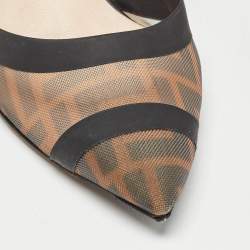 Pre Owned Fendi Brown/Black Mesh and Canvas Colibri Slingback Pumps Size 36